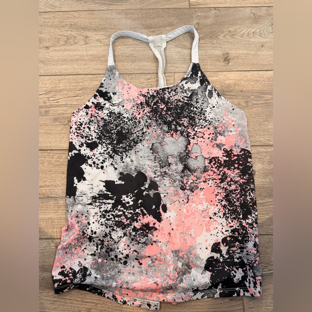 Fabletics Pink Black White Splatter Racerback Tank